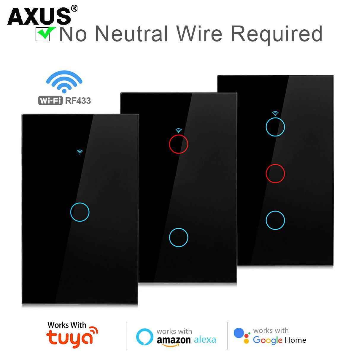 Work with Tuya Wifi US Smart Light Switch Neutral Wire/No Neutral Wire Required 120 Type Wall Touch Switch Alexa, Google Home