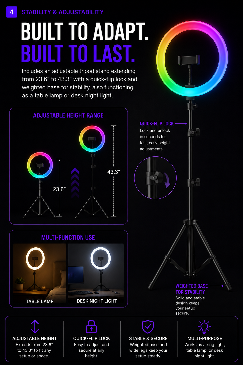 13" Ring Light with Tripod & Phone Holder — 26 Modes, 10 Brightness, Live Stream & YouTube
