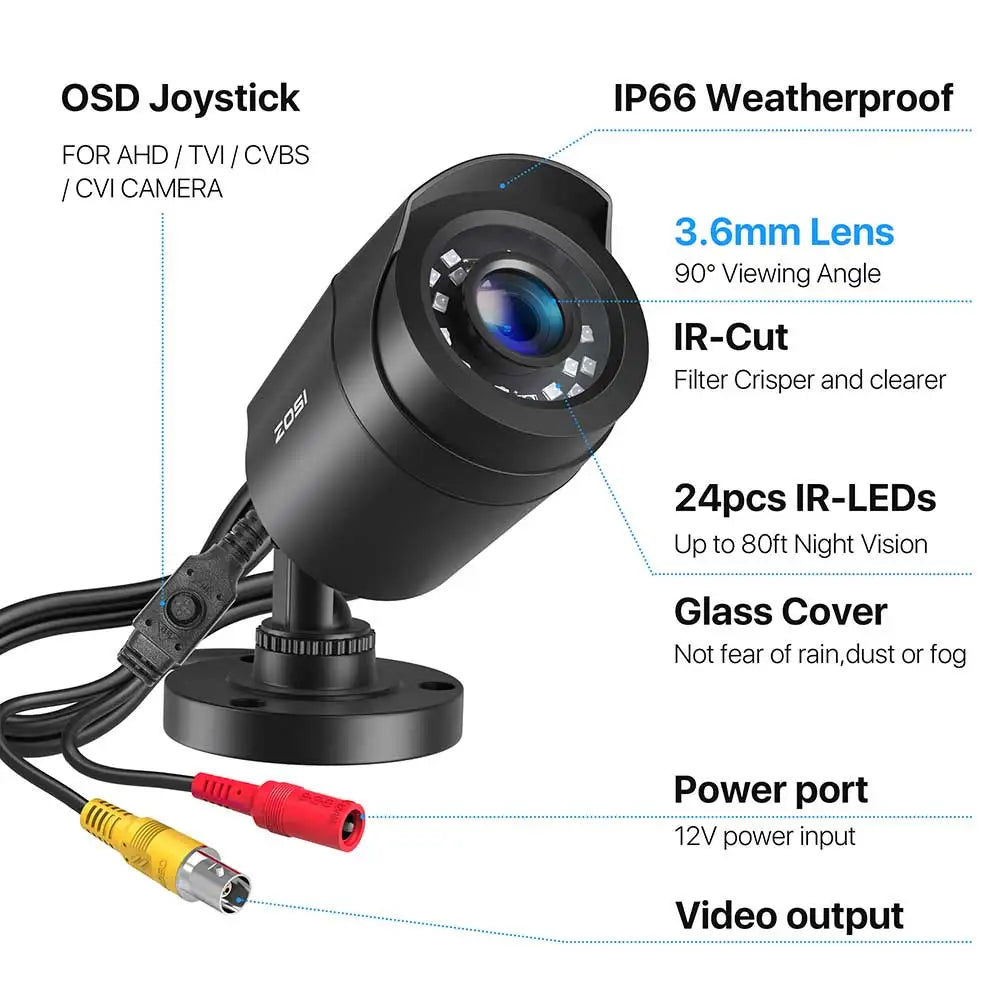 1080P 4-In-1 CCTV Security Camera ,3.6Mm Lens 24 IR Leds,80Ft Night Vision ,Outdoor Whetherproof Surveillance Camera