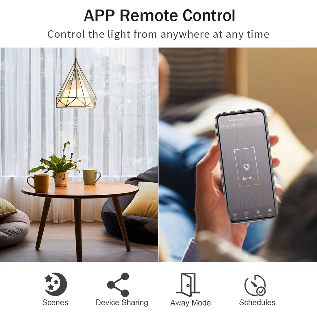 Work with Tuya Wifi US Smart Light Switch Neutral Wire/No Neutral Wire Required 120 Type Wall Touch Switch Alexa, Google Home