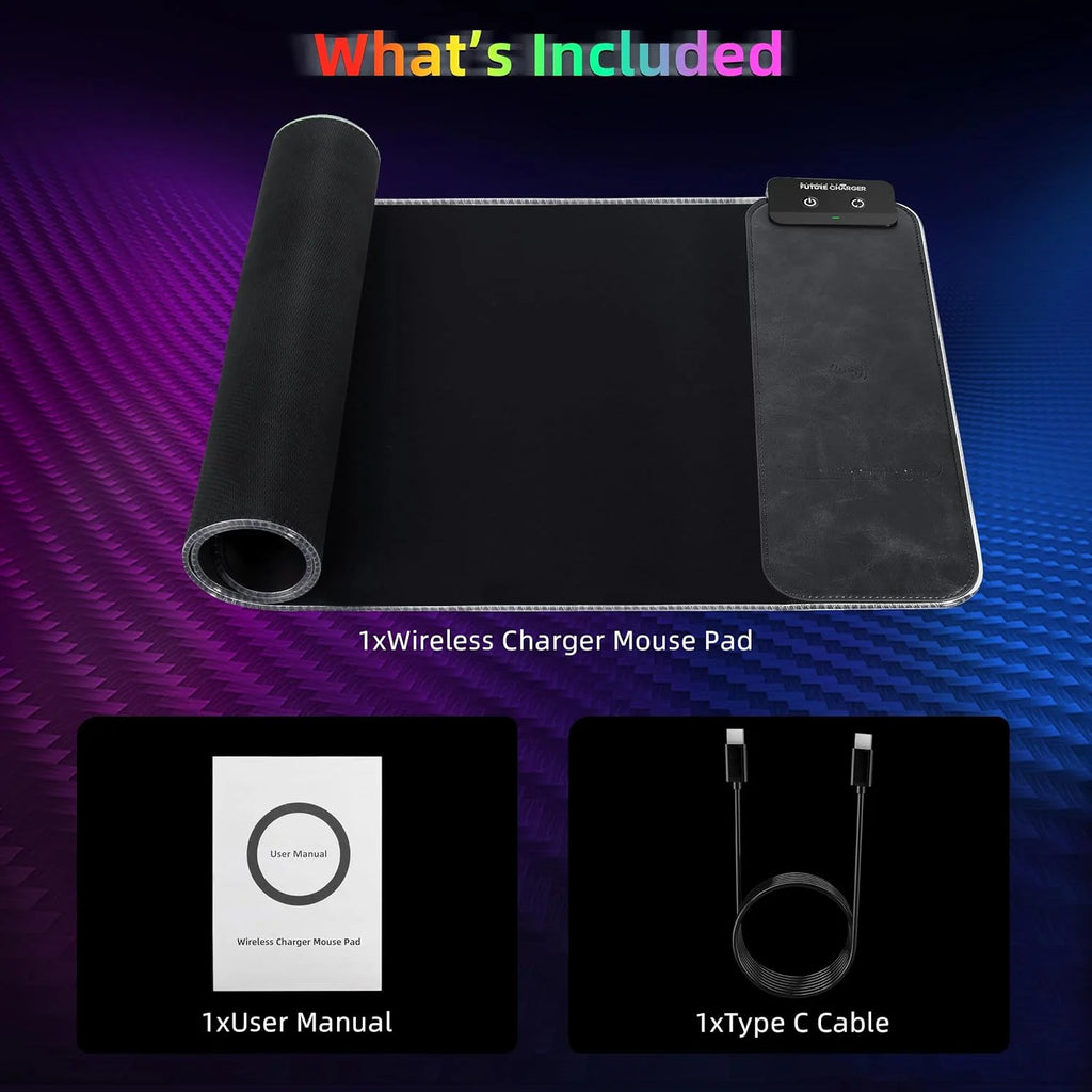 Mouse Pad with Wireless Charging, 15W RGB Gaming Mousepad with 9 Light, LED Large Desk Mat with Waterproof Non-Slip Rubber Base