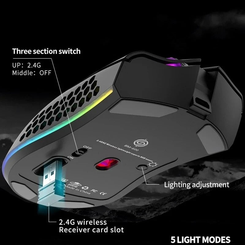 GLIDE RGB — Wireless Gaming Mouse, Honeycomb Shell