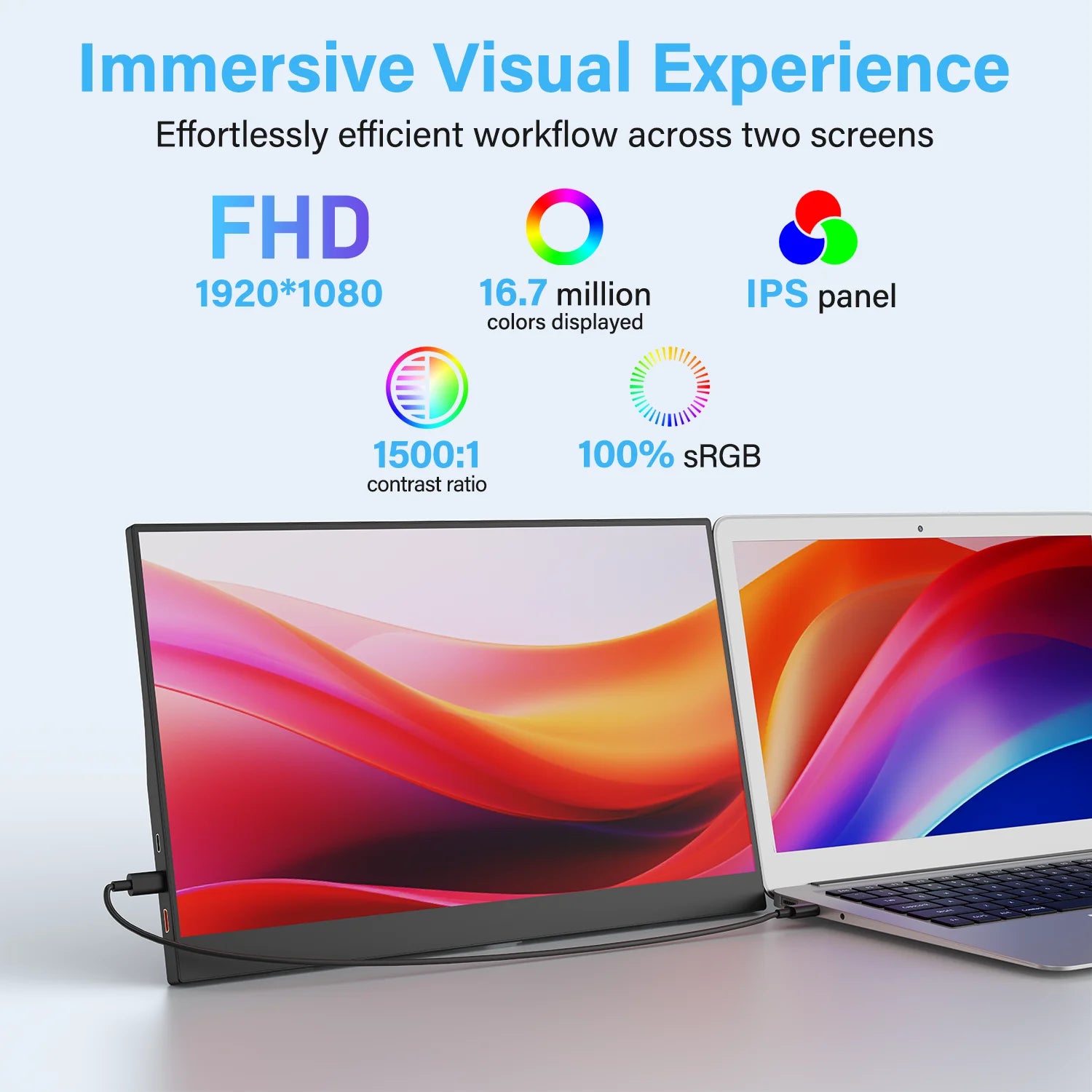 ViewMate 15.6" Portable Monitor – Full HD IPS USB-C Dual Screen Display