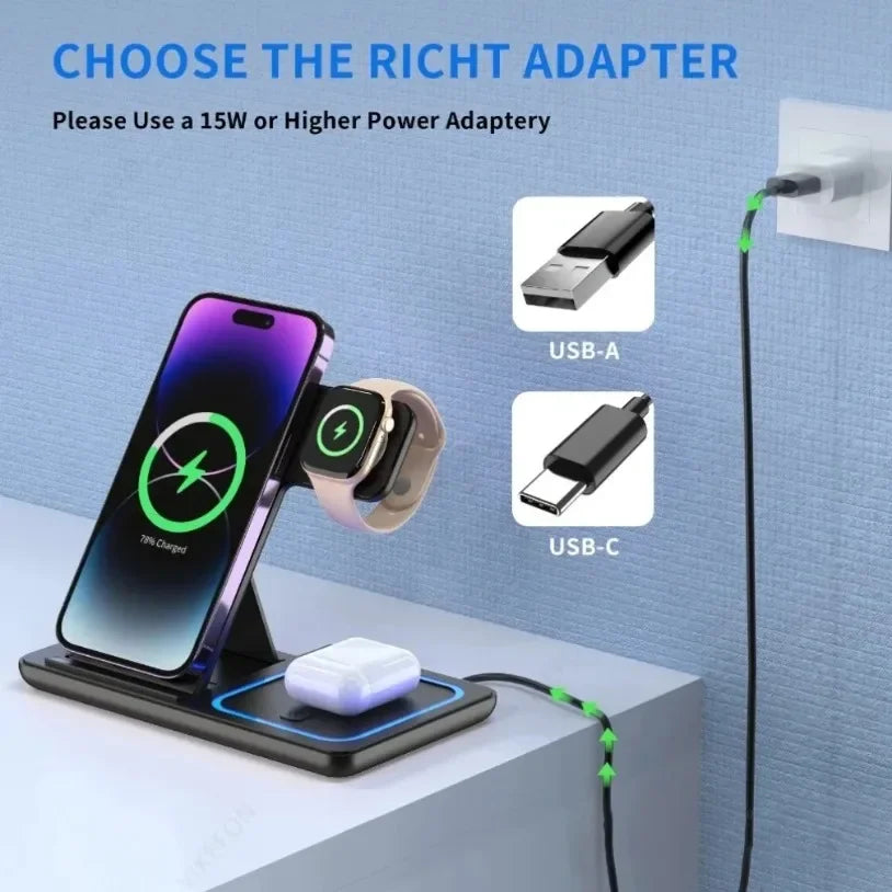 TriCharge 3-in-1 Wireless Charging Station