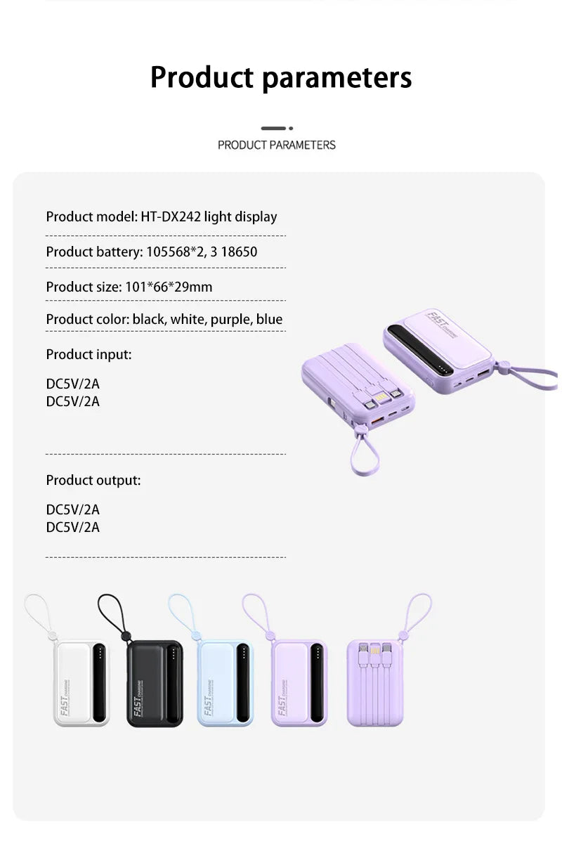 VoltMini 50000mAh Power Bank with Built-In Cables & LED Display