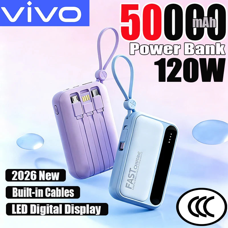 VoltMini 50000mAh Power Bank with Built-In Cables & LED Display