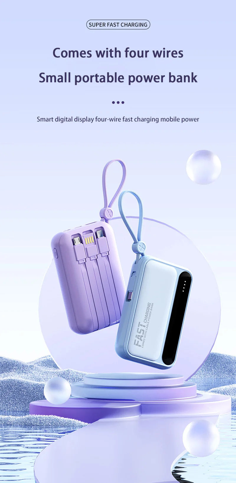 VoltMini 50000mAh Power Bank with Built-In Cables & LED Display