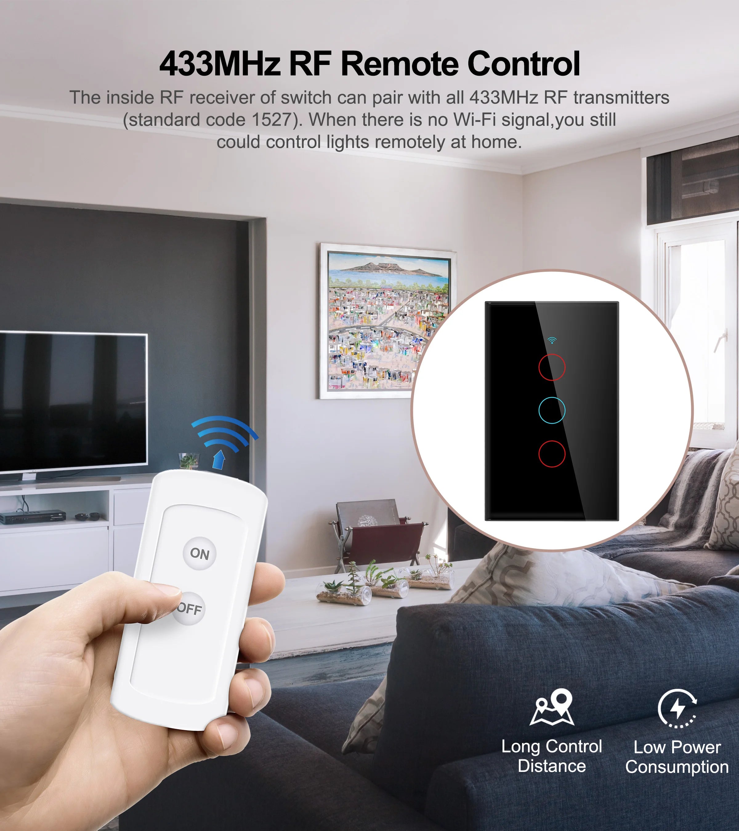 Work with Tuya Wifi US Smart Light Switch Neutral Wire/No Neutral Wire Required 120 Type Wall Touch Switch Alexa, Google Home