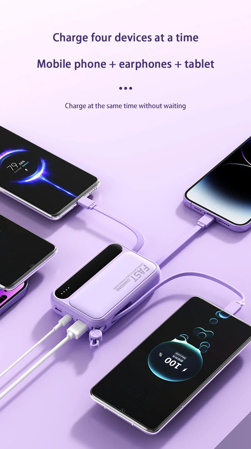 VoltMini 50000mAh Power Bank with Built-In Cables & LED Display