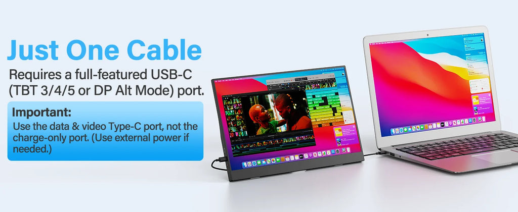 ViewMate 15.6" Portable Monitor – Full HD IPS USB-C Dual Screen Display