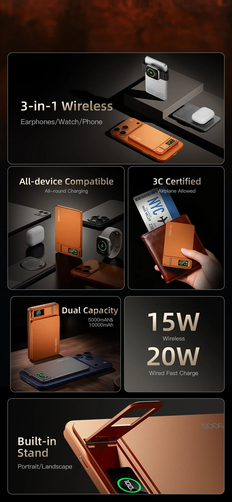 MagSnap 10000mAh Magnetic Wireless Power Bank for iPhone 14-17