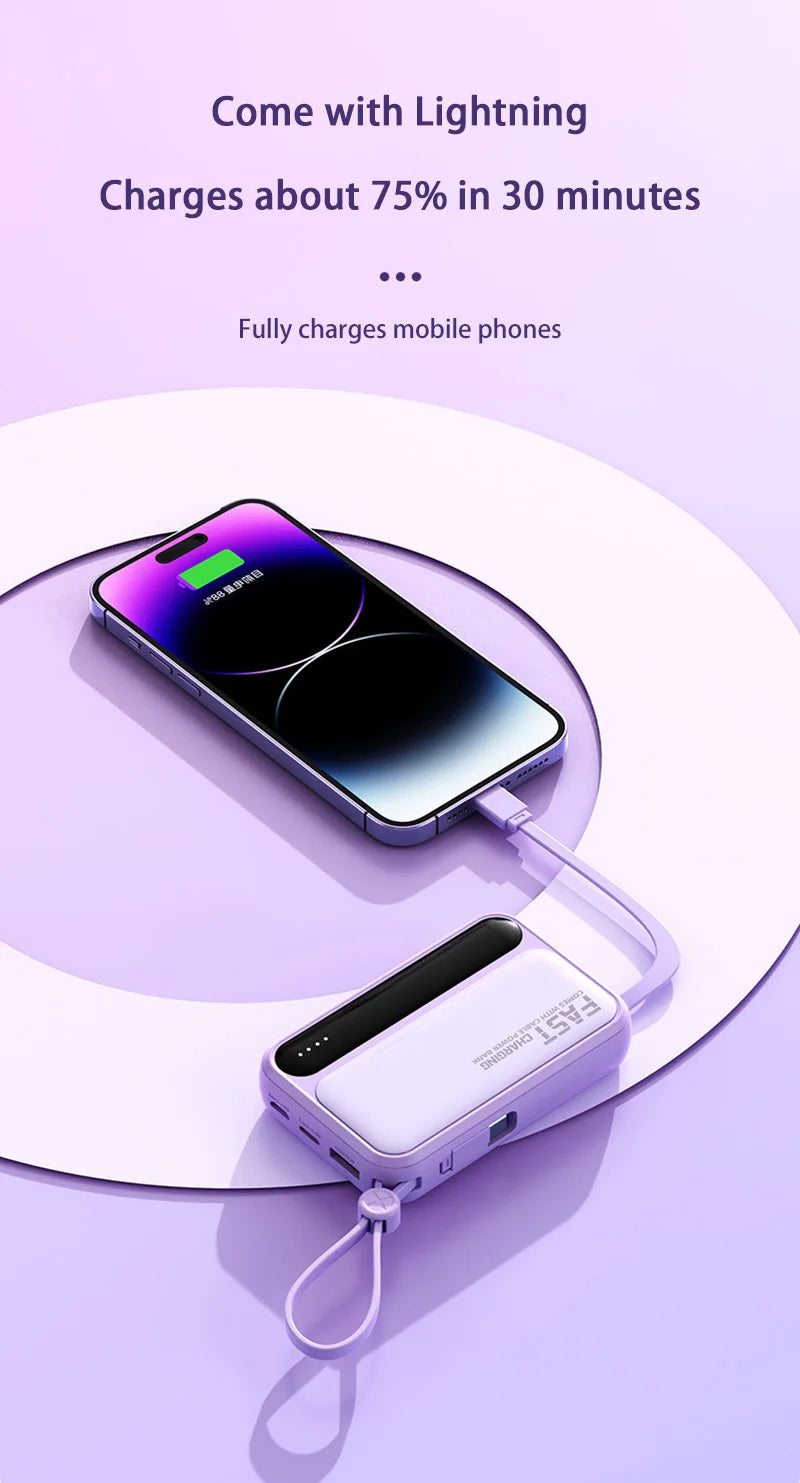 VoltMini 50000mAh Power Bank with Built-In Cables & LED Display