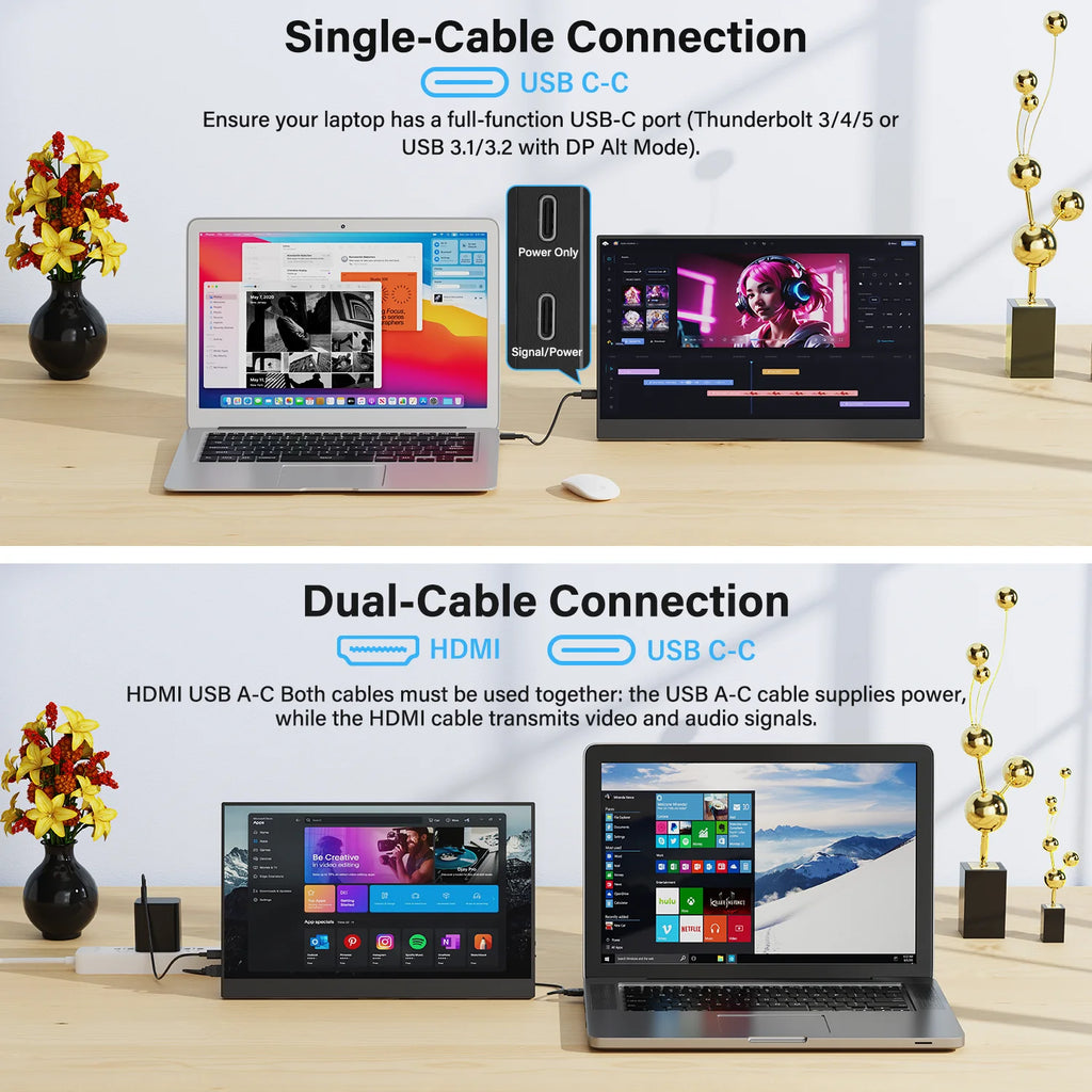 ViewMate 15.6" Portable Monitor – Full HD IPS USB-C Dual Screen Display