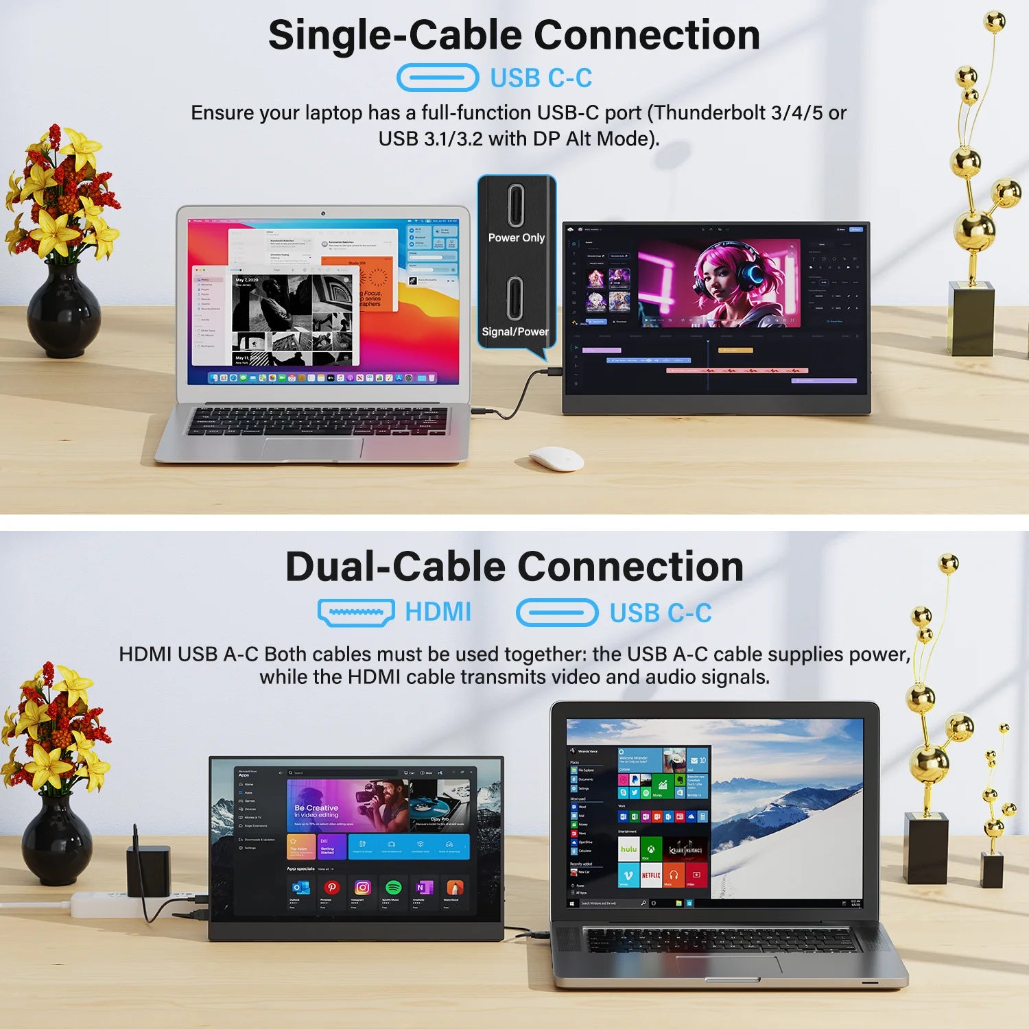 ViewMate 15.6" Portable Monitor – Full HD IPS USB-C Dual Screen Display