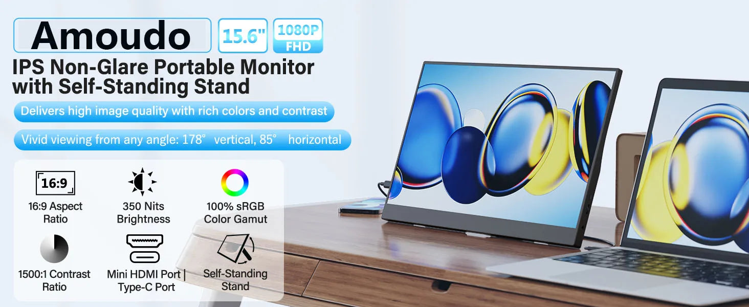 ViewMate 15.6" Portable Monitor – Full HD IPS USB-C Dual Screen Display