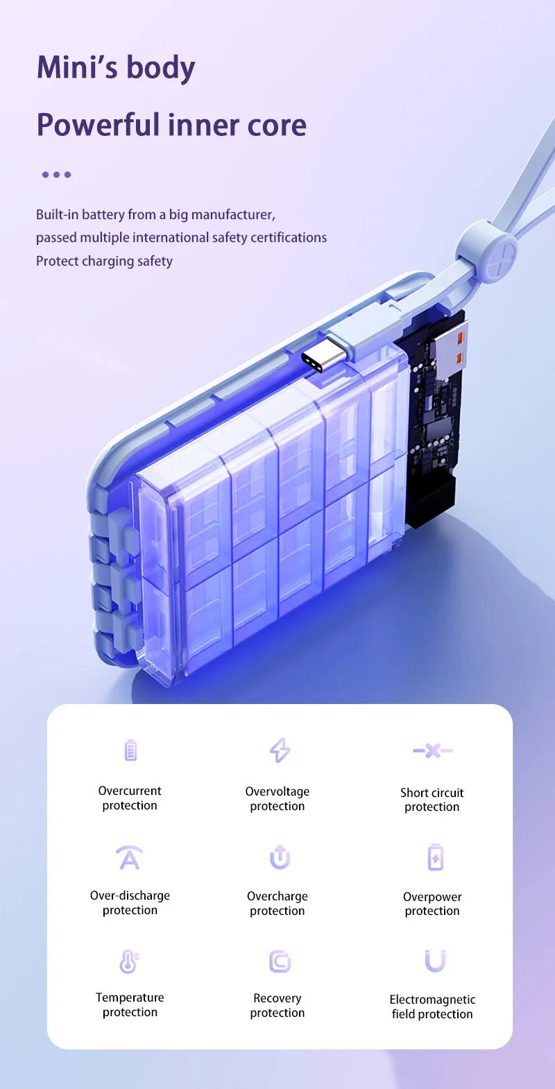 VoltMini 50000mAh Power Bank with Built-In Cables & LED Display