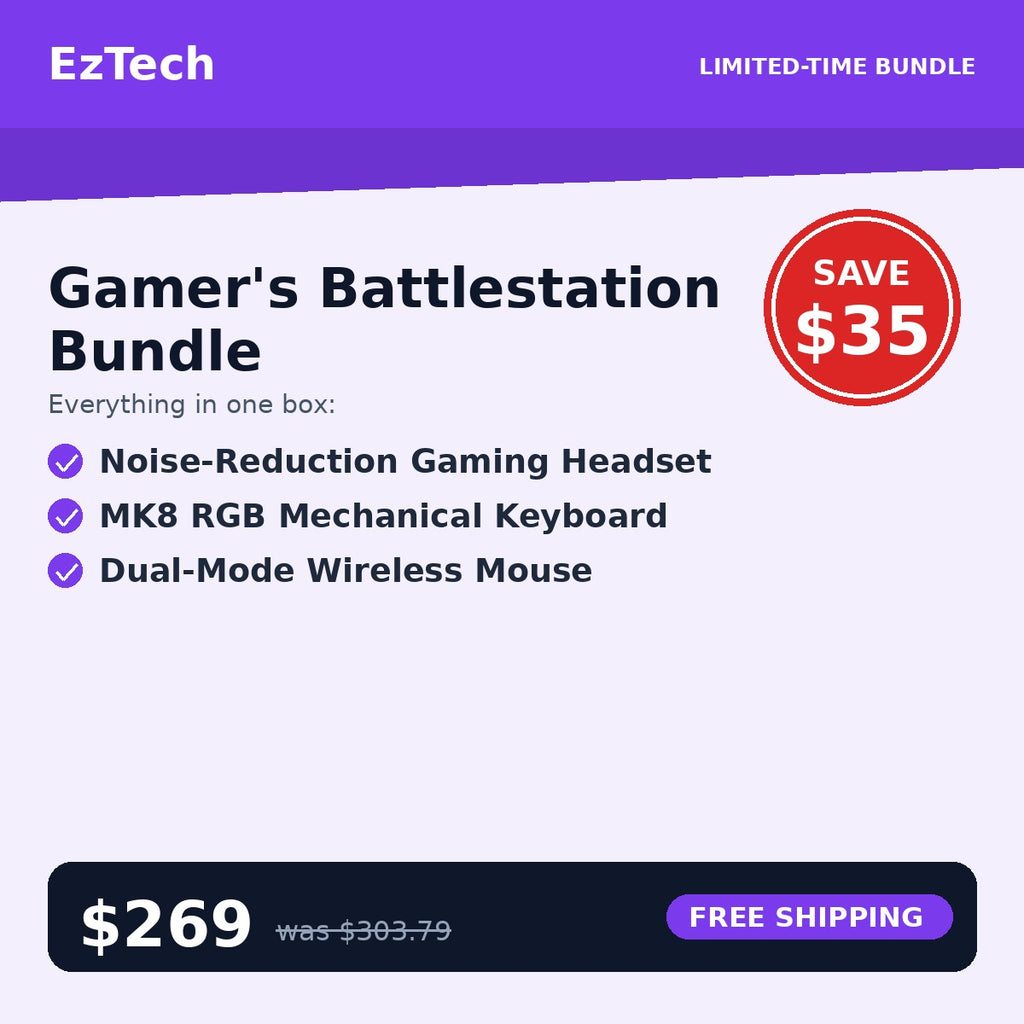 Gamer's Battlestation Bundle — Headset + RGB Keyboard + Wireless Mouse