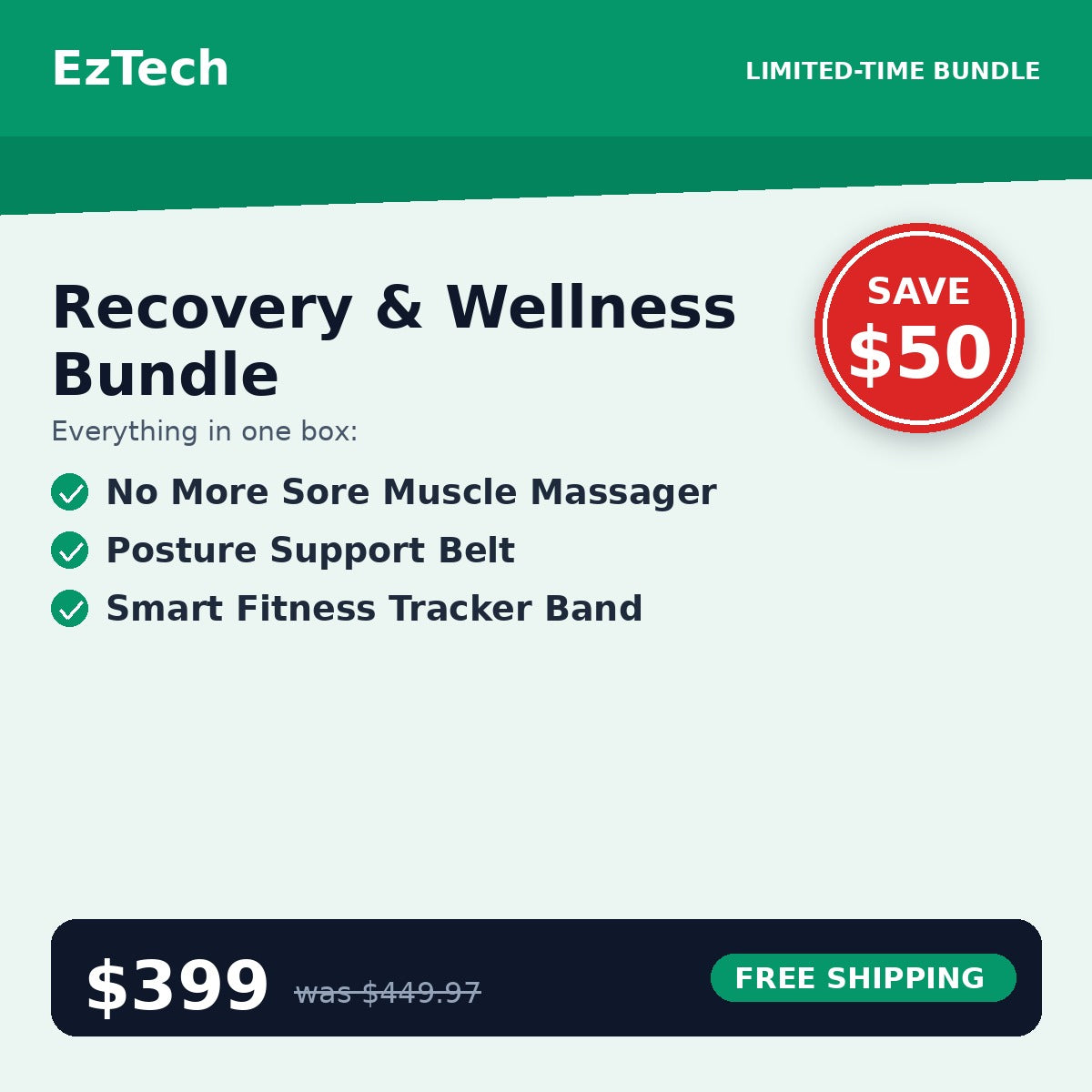 Recovery & Wellness Bundle — Muscle Massager + Posture Belt + Fitness Band