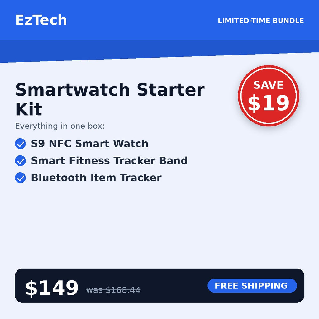 Smartwatch Starter Kit — S9 NFC Watch + Fitness Band + Item Tracker