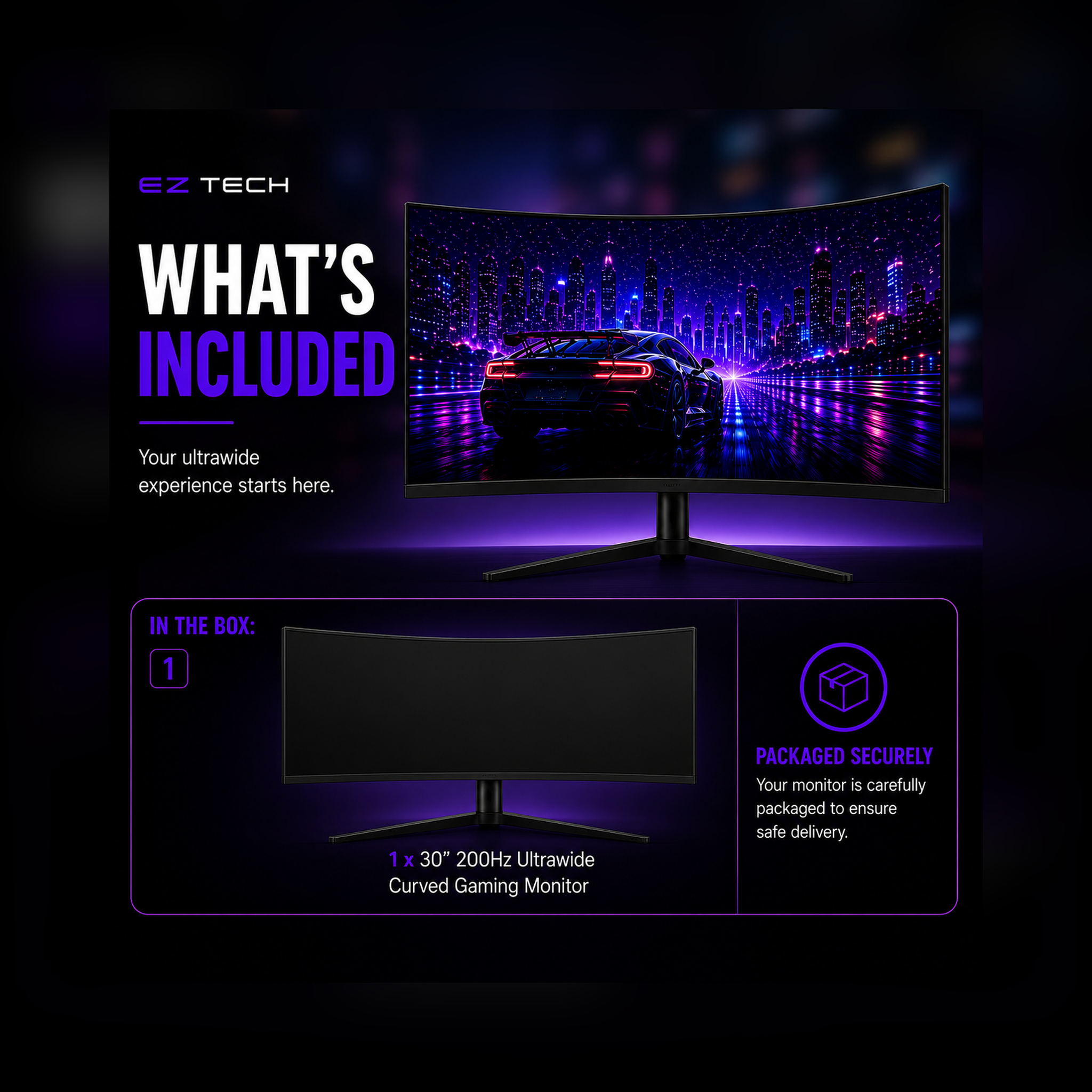 30-inch 200Hz ultrawide curved gaming monitor what's included graphic selected by EzTech