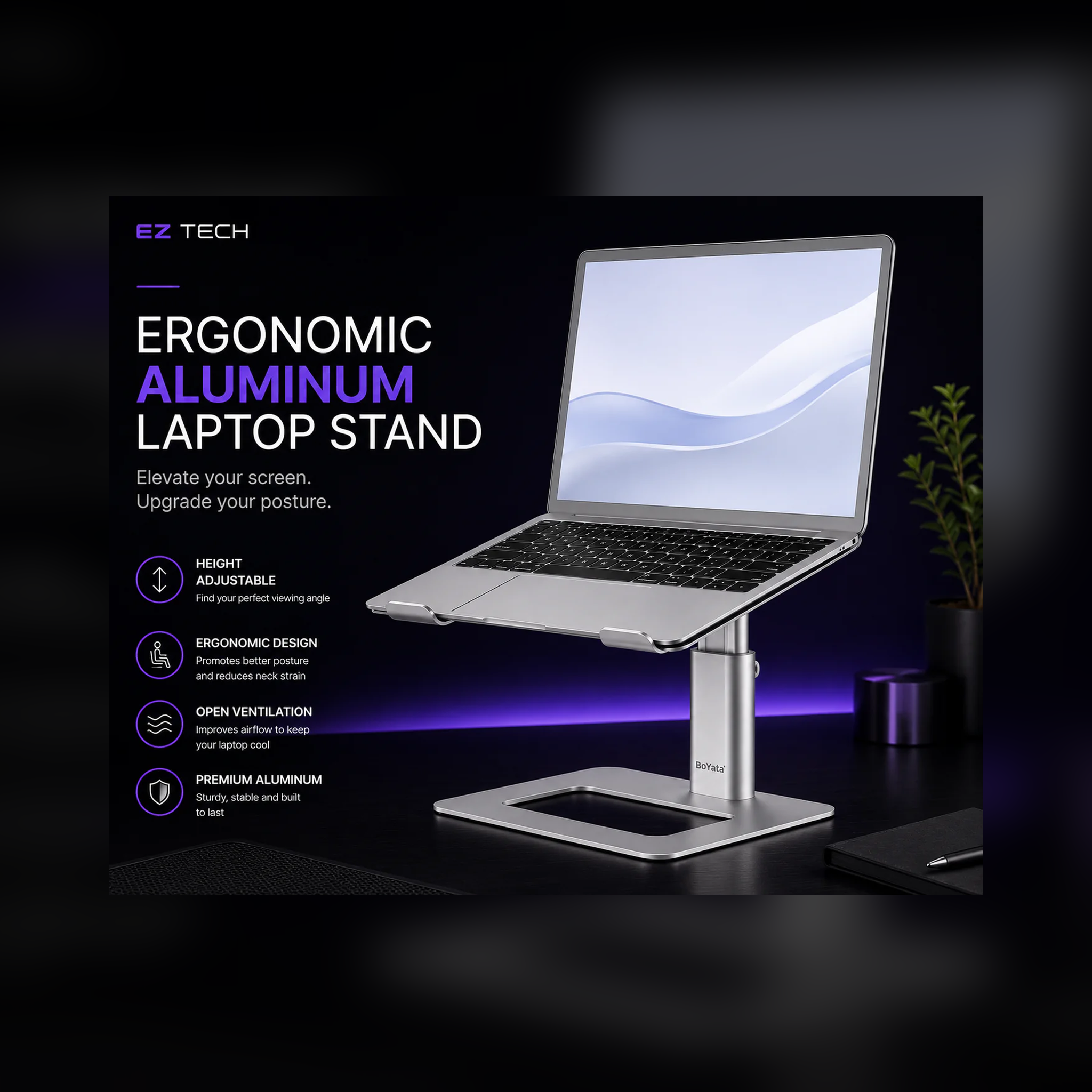 EzTech ergonomic adjustable aluminum laptop stand