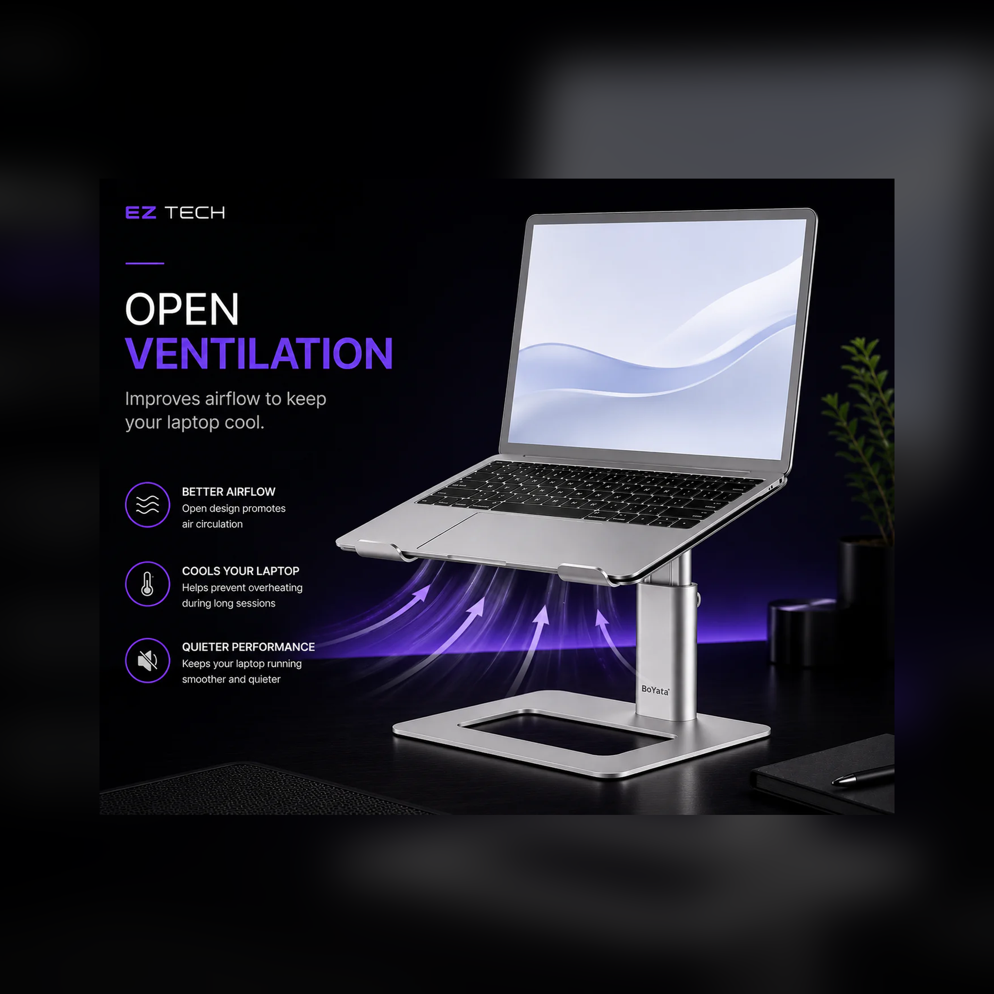 EzTech adjustable aluminum laptop stand open ventilation