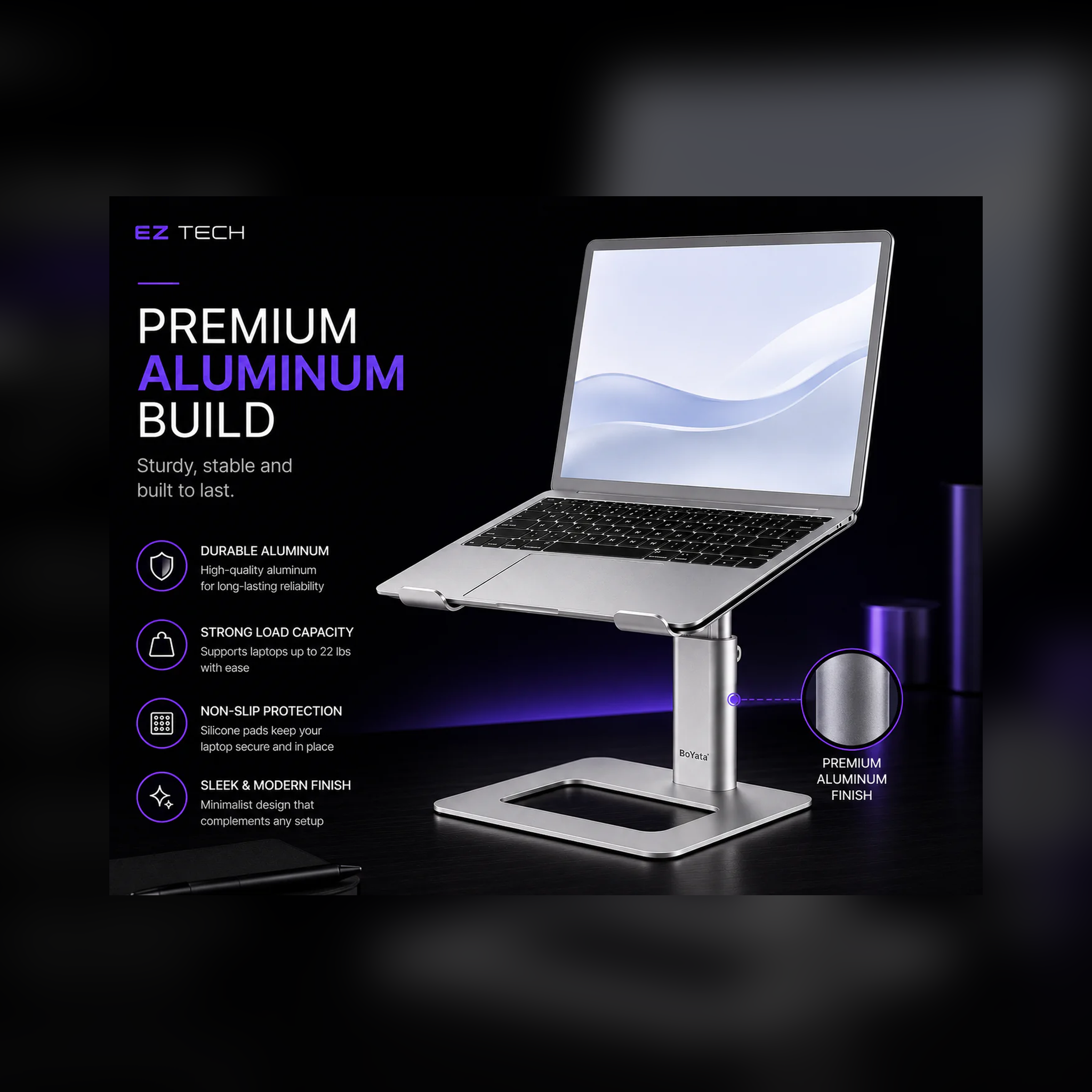 EzTech adjustable aluminum laptop stand premium aluminum build