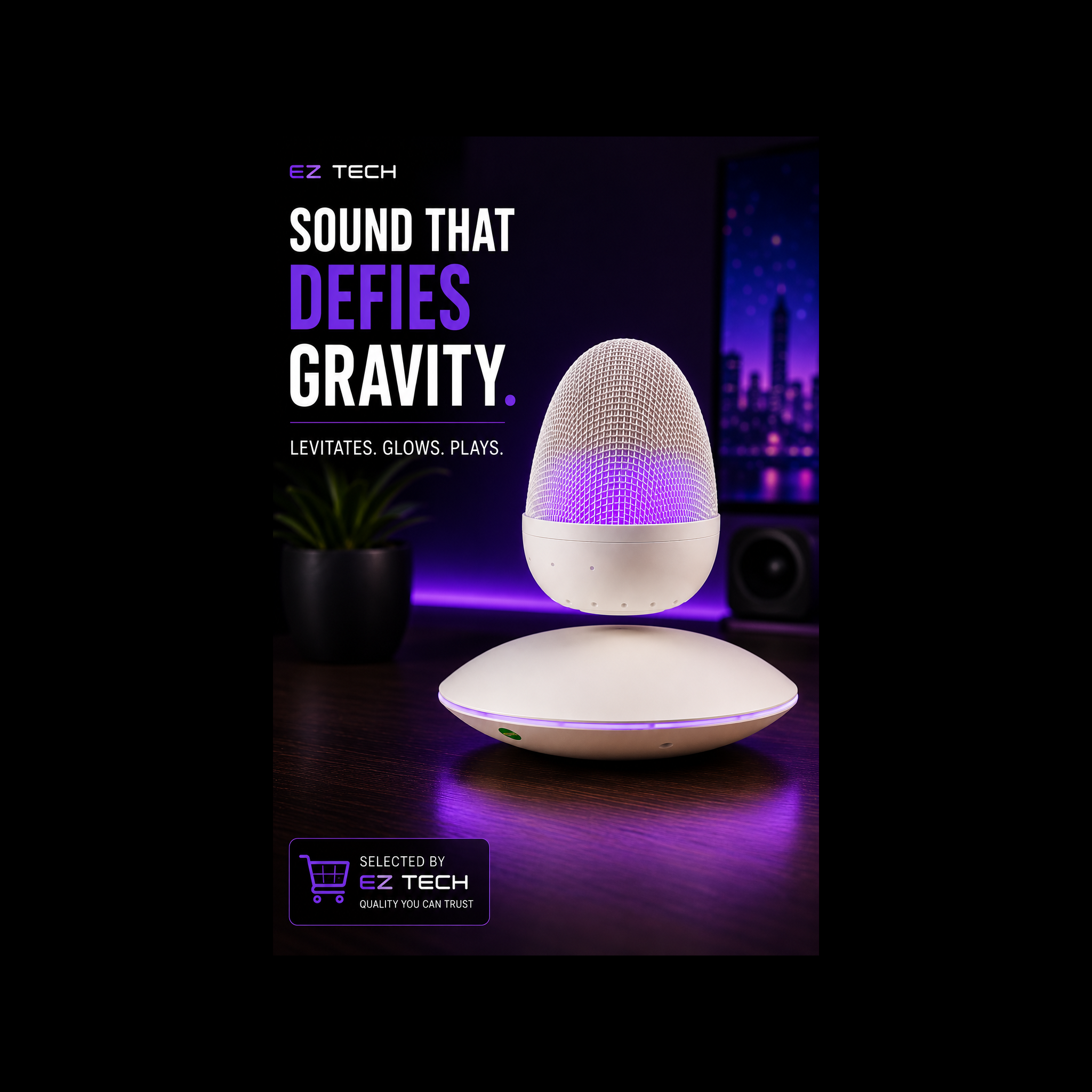 EzTech levitating Bluetooth speaker floating above magnetic base