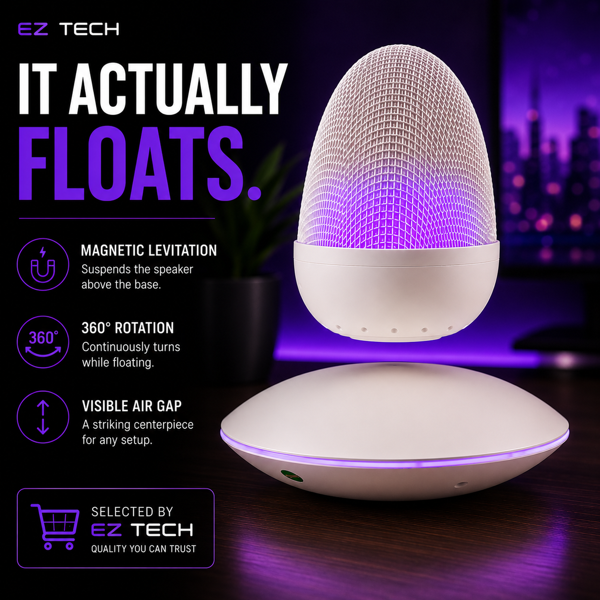 EzTech levitating Bluetooth speaker magnetic levitation and 360 degree rotation