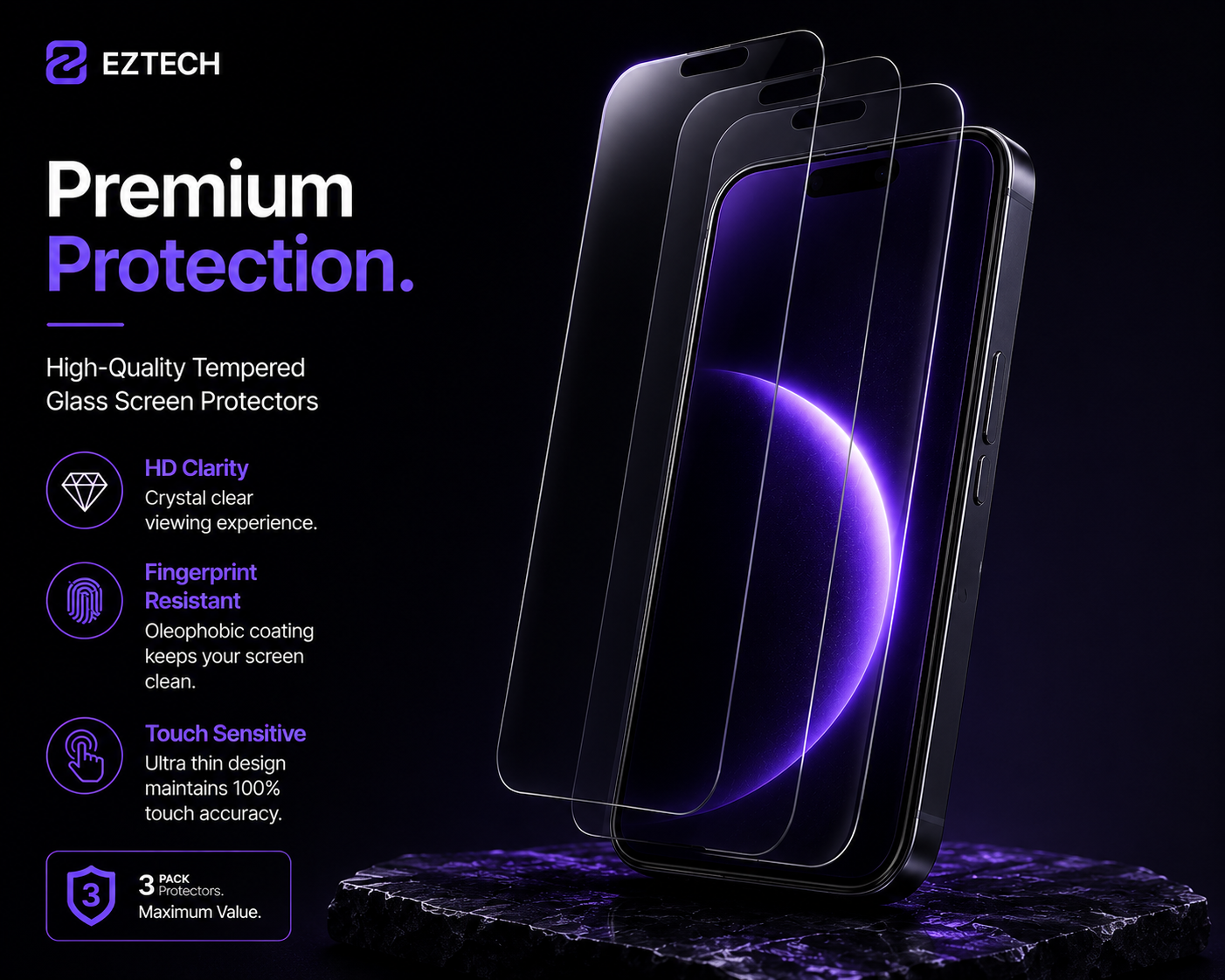 EzTech Premium Protection hero graphic with dark purple premium theme