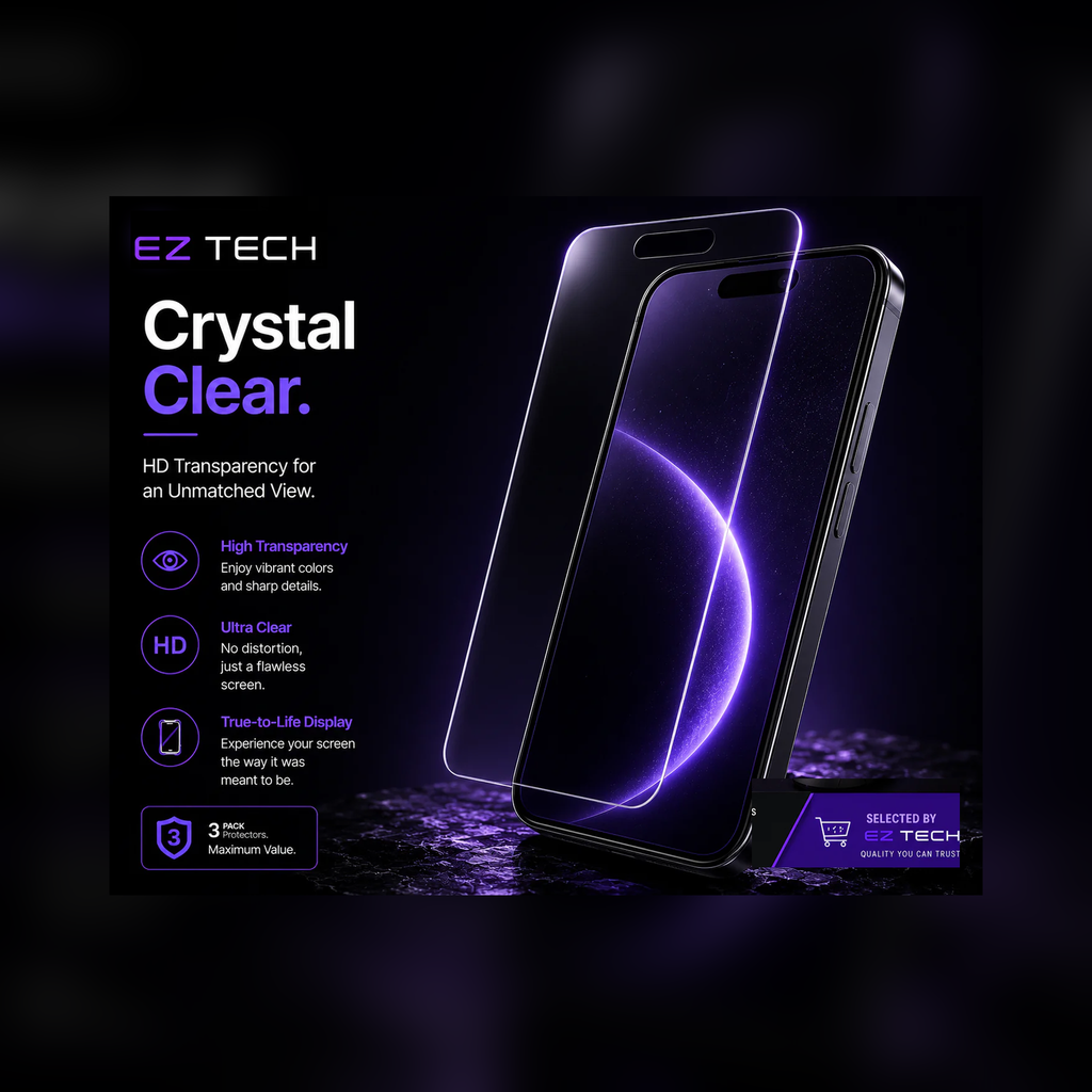 EzTech tempered glass screen protector crystal clear display graphic