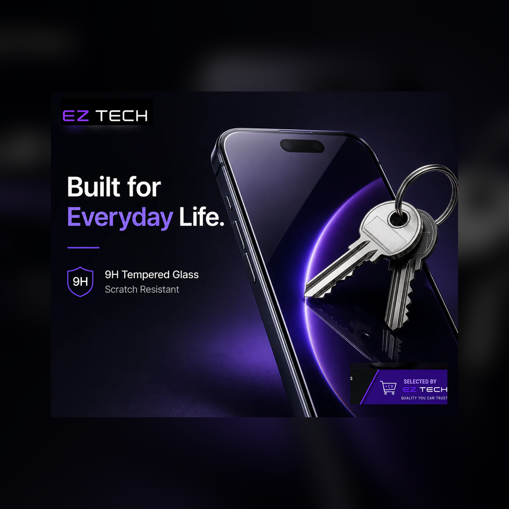 EzTech tempered glass screen protector everyday scratch resistance graphic