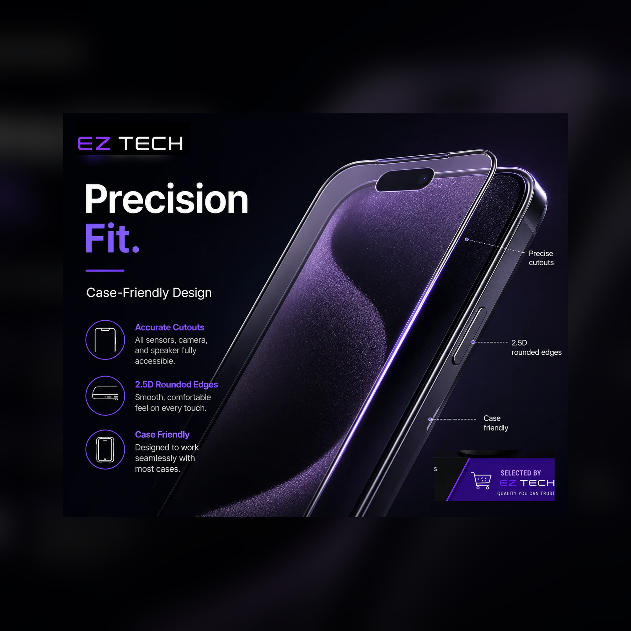 EzTech tempered glass screen protector precision fit graphic