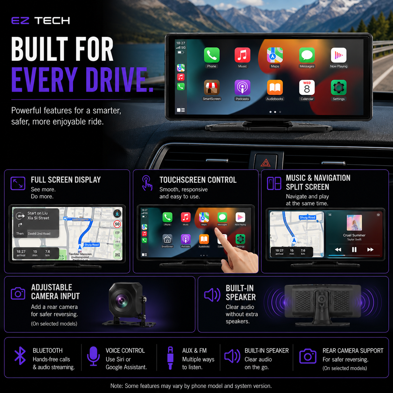 EzTech Wireless CarPlay Screen - built for every drive touchscreen navigation and audio features