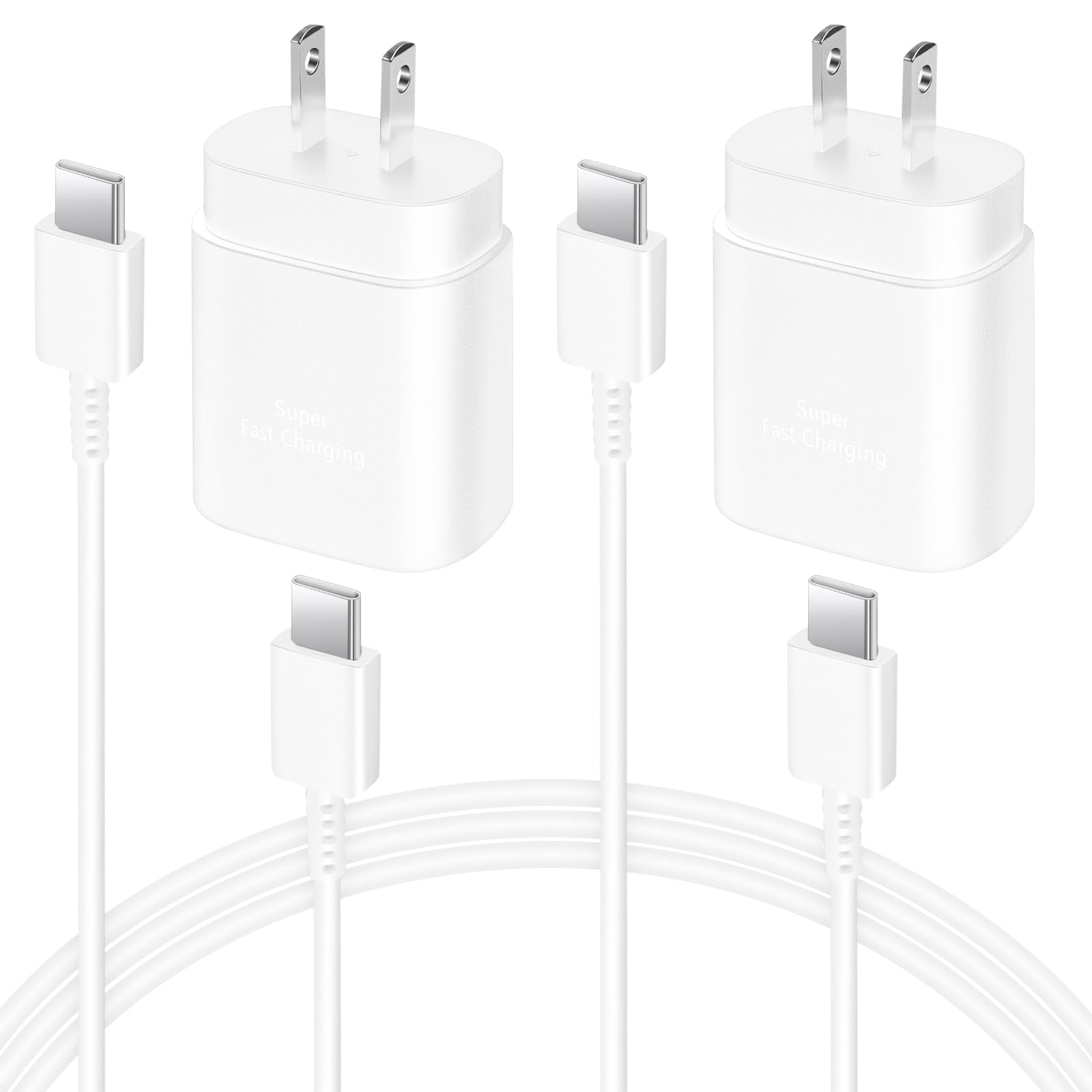 25W USB-C Fast Wall Charger with 6 ft Cable (2-Pack)