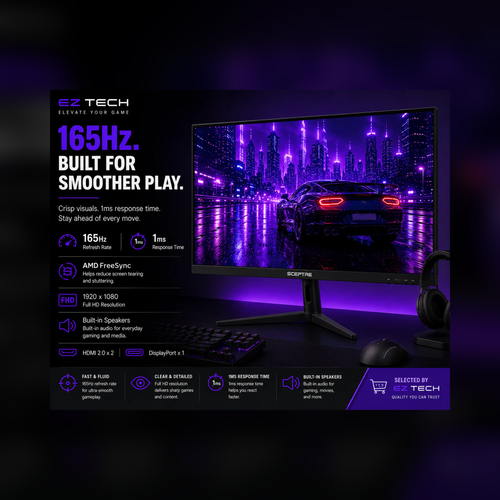 Sceptre 25-inch 165Hz FHD gaming monitor hero graphic selected by EzTech