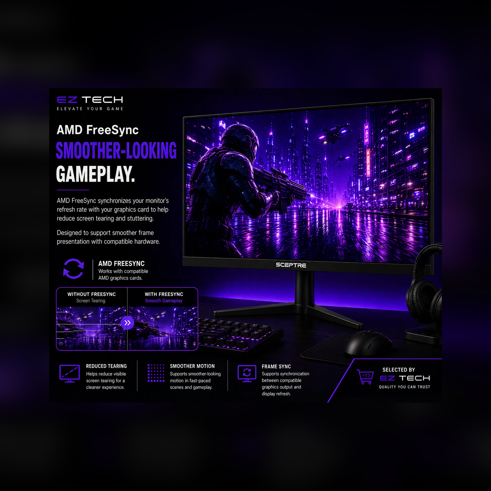 Sceptre 25-inch 165Hz gaming monitor AMD FreeSync feature explanation graphic selected by EzTech